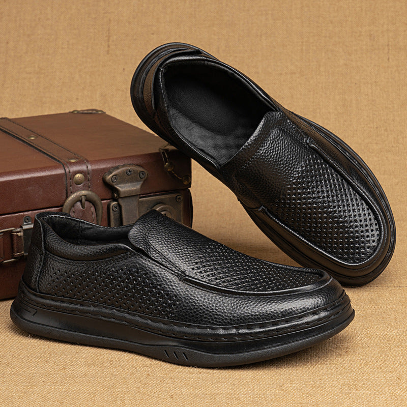 Men's First Layer Calf Hollow Hole One Men's Business Leather Shoes
