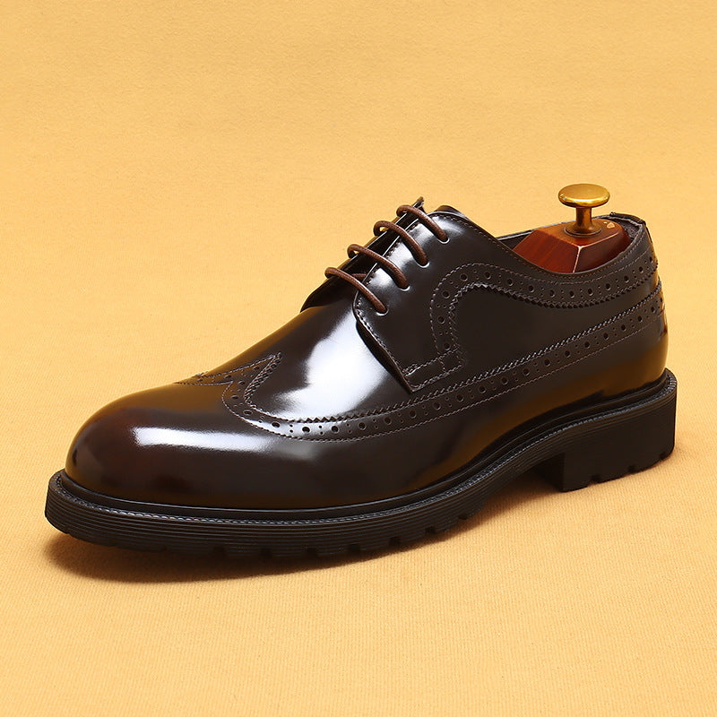 Men's Brogue Formal Business Platform Glossy Elevator Leather Shoes