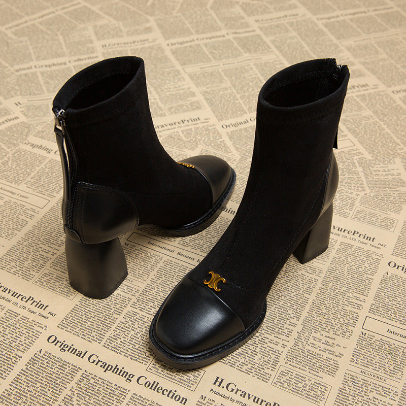 Women's Skinny Korean Style Small Ankle Square Boots