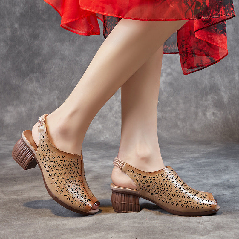 Women's Breathable First Layer Cowhide Soft Bottom Heels
