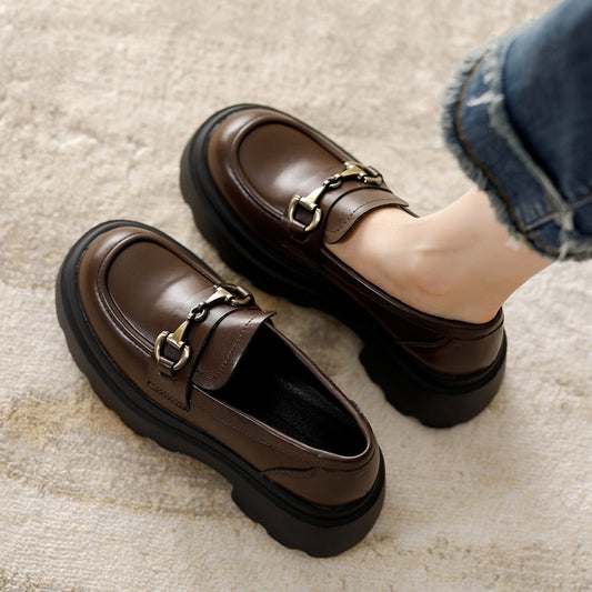 Women's Platform British One Pedal Height Increasing Loafers