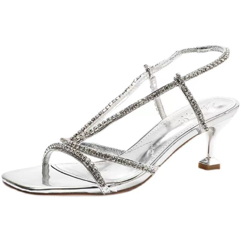Rhinestones Strap Summer Open Toe Patent Heels