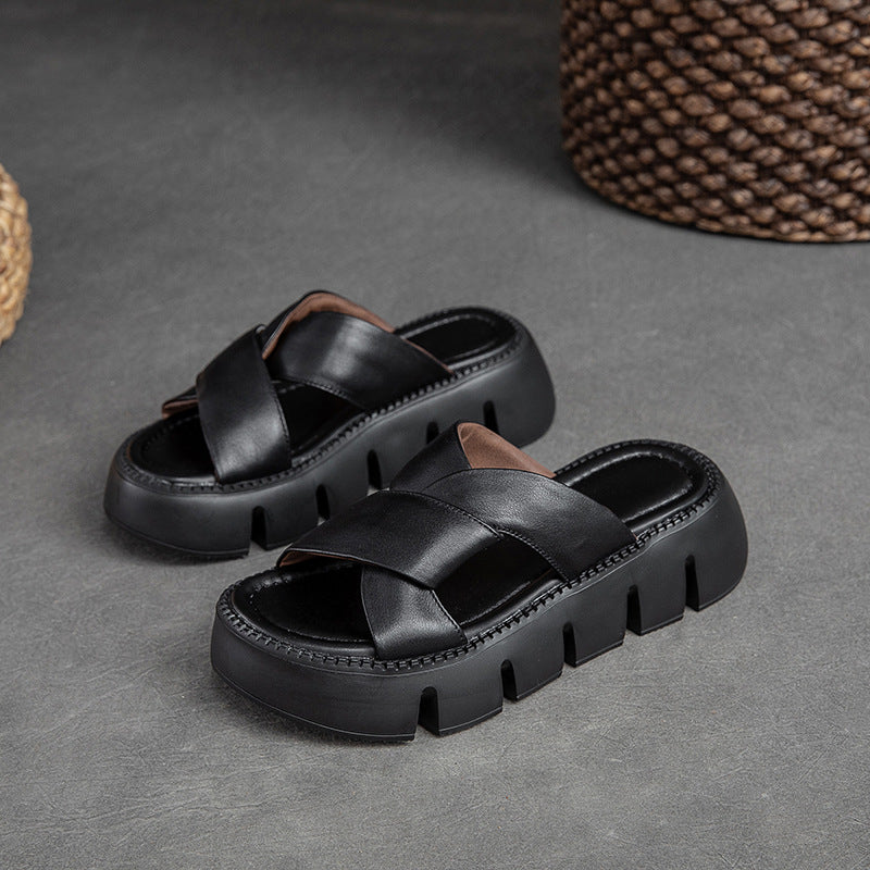 Women's & Men's Cowhide Summer Woven Roman Style Retro Men's Shoes