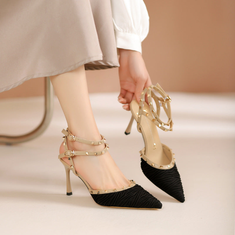 Women's Summer Pointed High Stiletto French Rivet Heels