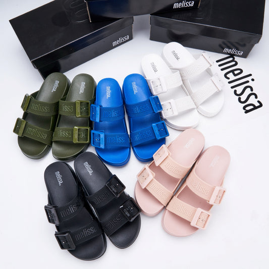 Melisa Double Buckle Word Thick Soft Slippers