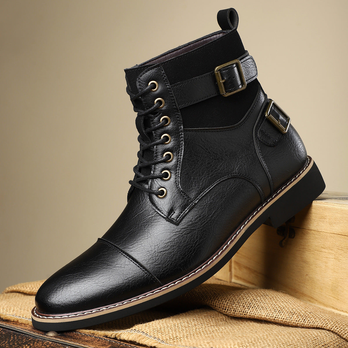 Men's Worker British Martin Retro Lace Up Round Boots