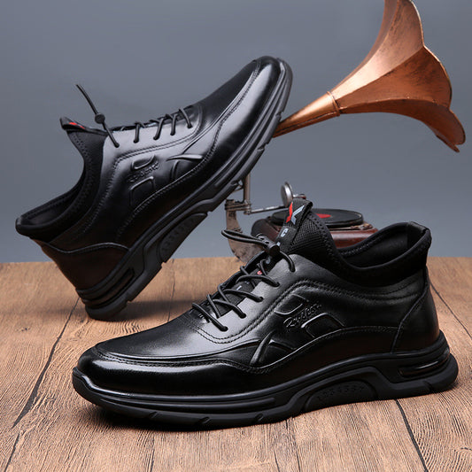 Men's Cowhide Trendy British Sports Korean Round Leather Shoes