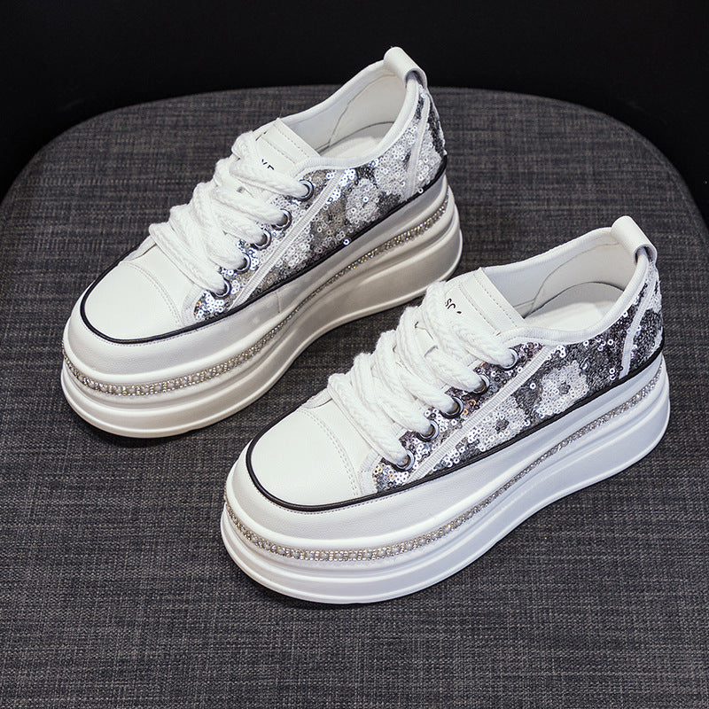 Women's White Summer Fashion Platform Sequined Small Casual Shoes