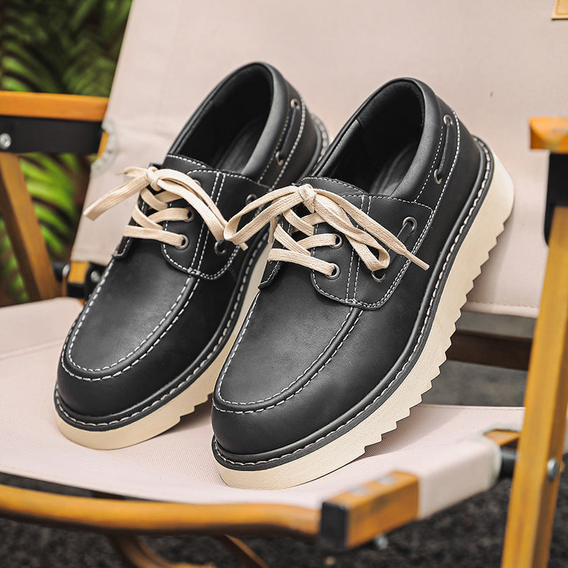 Men's Style Platform Height Increasing Martin Retro British Leather Shoes