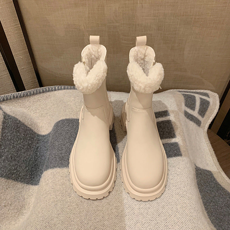 Winter Thick Bottom Side Zipper Lamb Fur Snow Boots