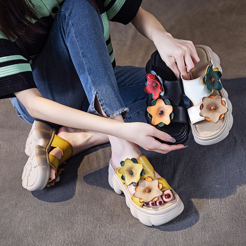 Women's Layer Cowhide For Summer Breathable Ethnic Style Sandals