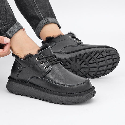 Men's Fur Integrated Waterproof Fleece Lined Padded Snow Boots