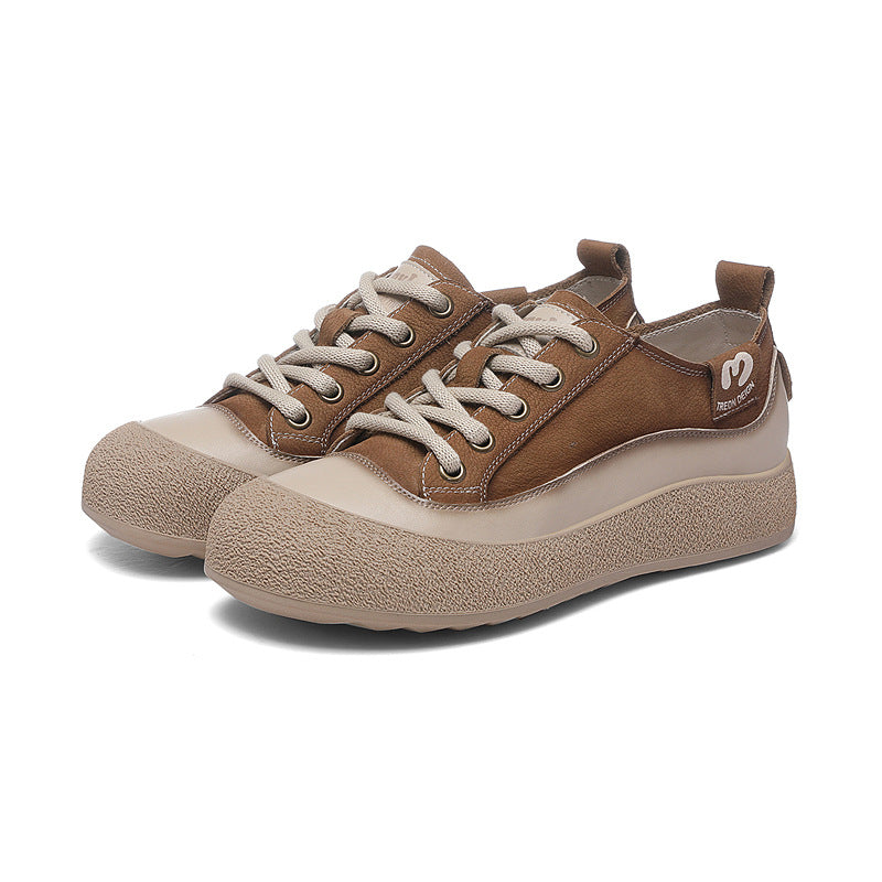 Women's Layer Cowhide Genuine Vintage Skateboard Trendy Sneakers