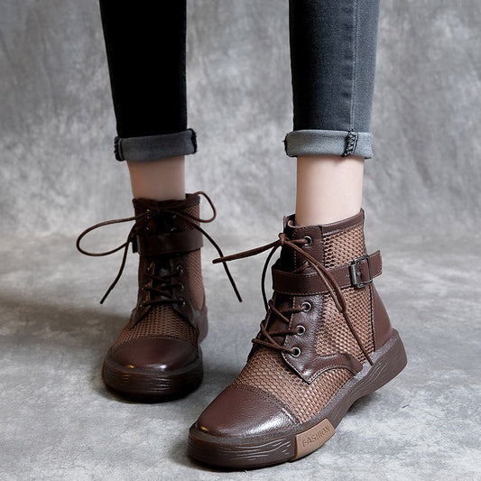 Women's Flat Ankle Cattlehide Fashion Top Layer Boots