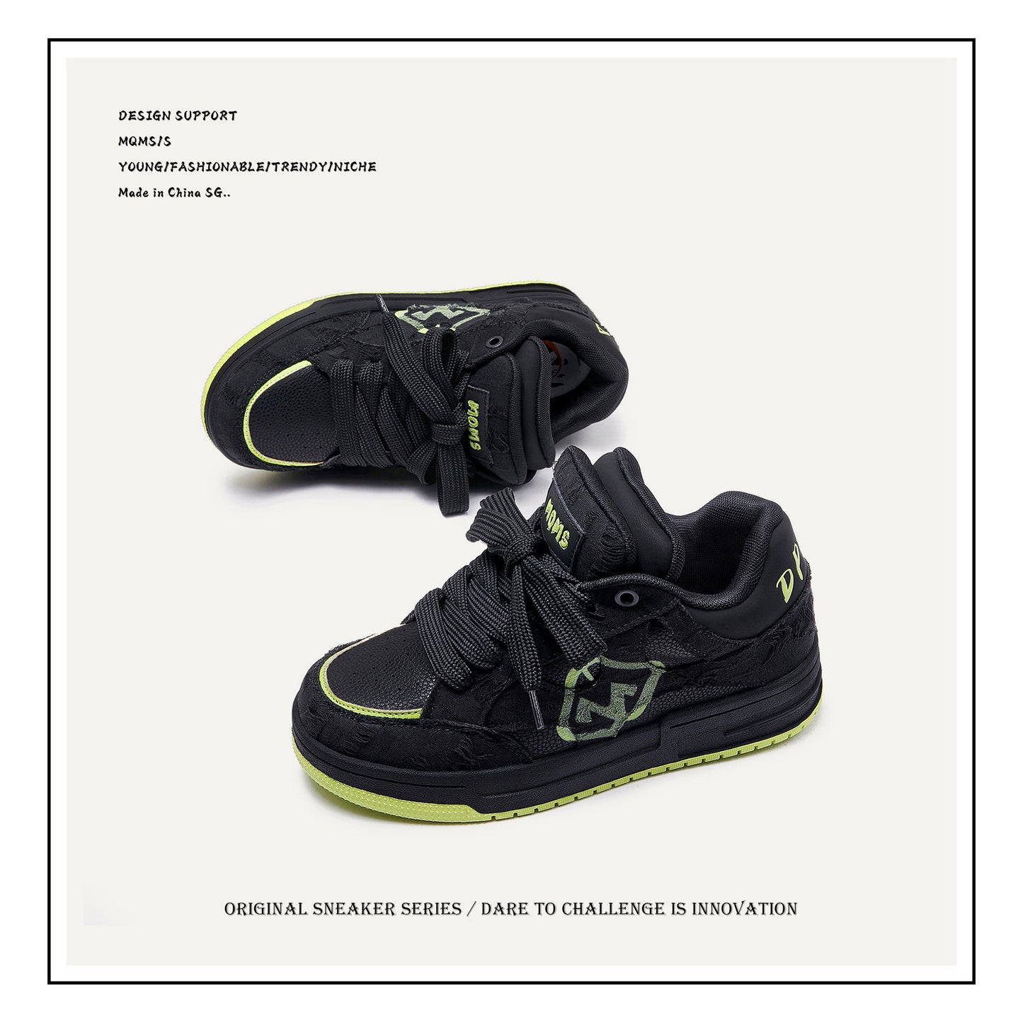 Women's & Men's Destroy Aesthetic Black Knight Fashion Bread Sneakers