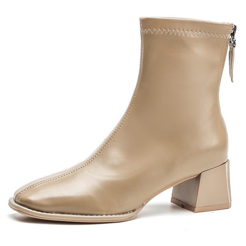 Women's Back Zipper With Veet Square Toe Boots