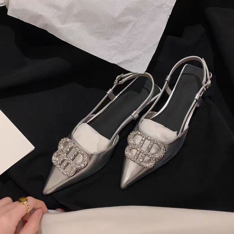 Women's Rhinestone Low Small Sharp Point Advanced Sandals