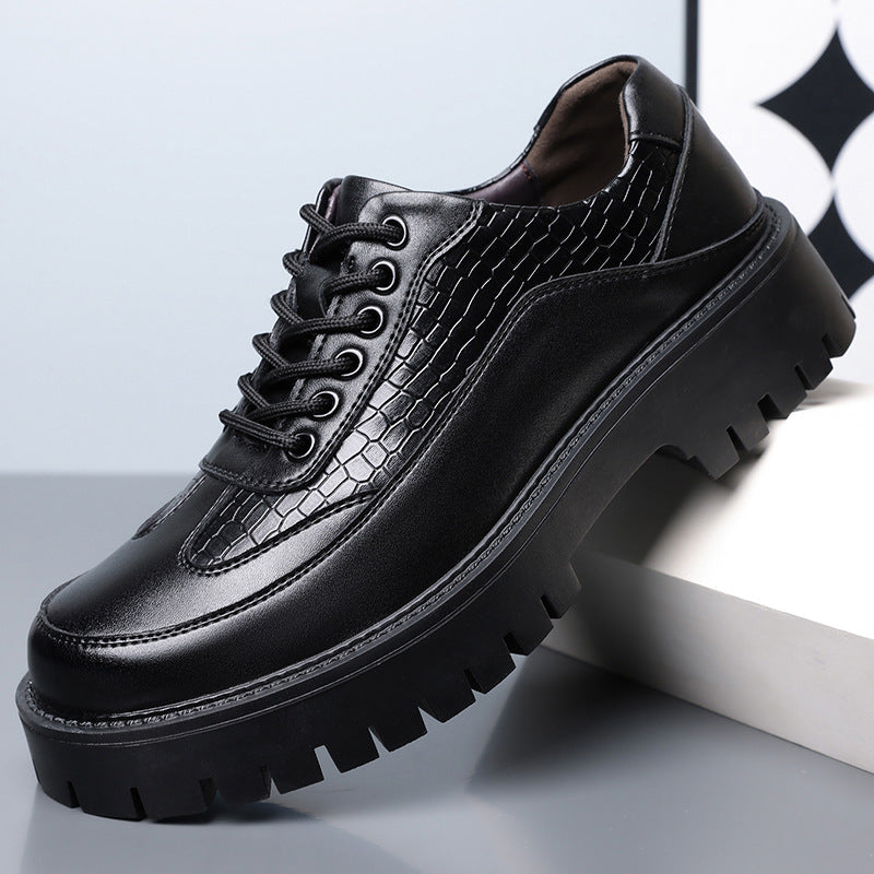 Men's Autumn Business Lace Up Pattern Thick Bottom Big Leather Shoes