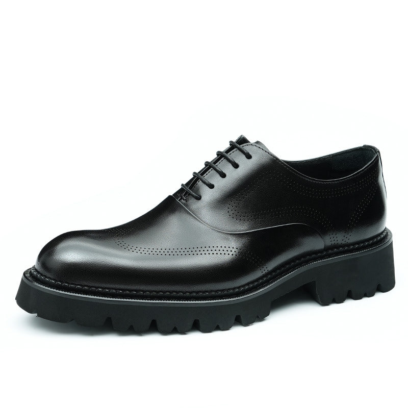 Men's Genuine Formal Platform Increased Brogue Wedding Men's Business Leather Shoes
