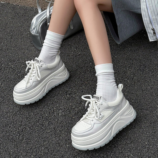 Women's White Spring Small Height Increasing Sports Sneakers