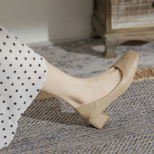 Women's Grandma Chunky Low-cut Female Square Toe Casual Shoes