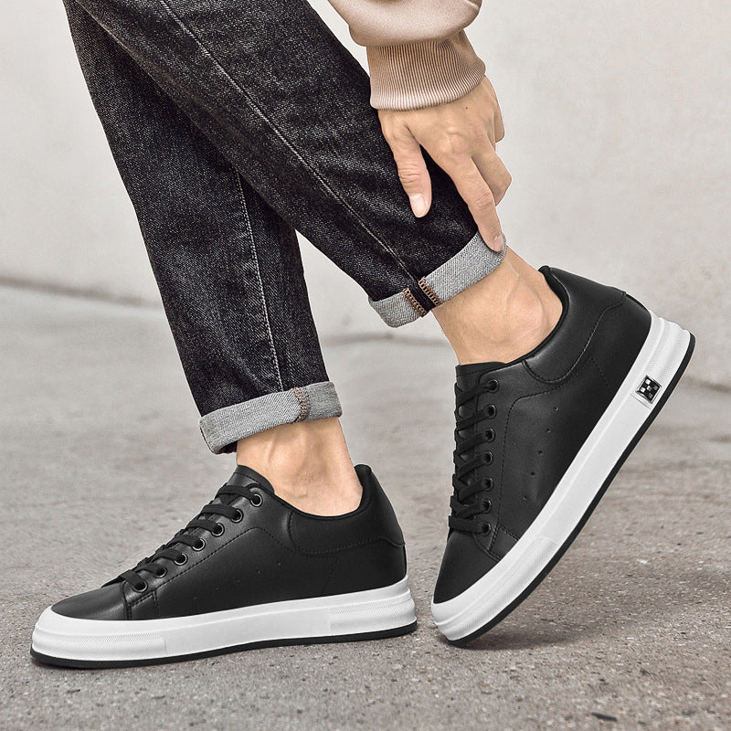 Men's Invisible Inner Height Increasing Lace Up White Fashionable Breathable Large Men's Board Shoes