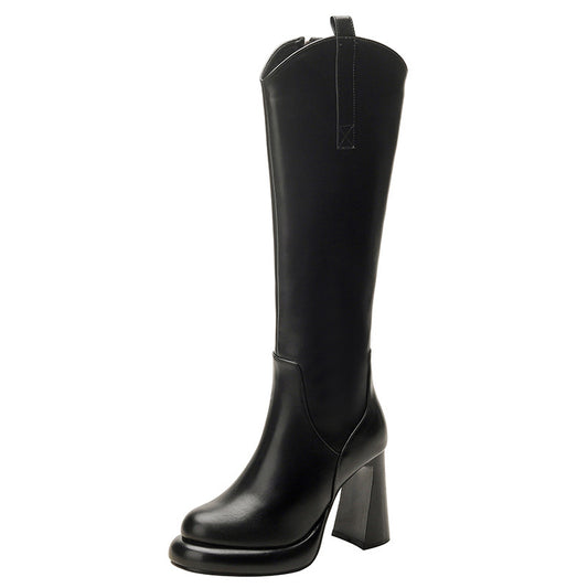 Women's Riding Korean Style Small Round Toe Chunky Boots
