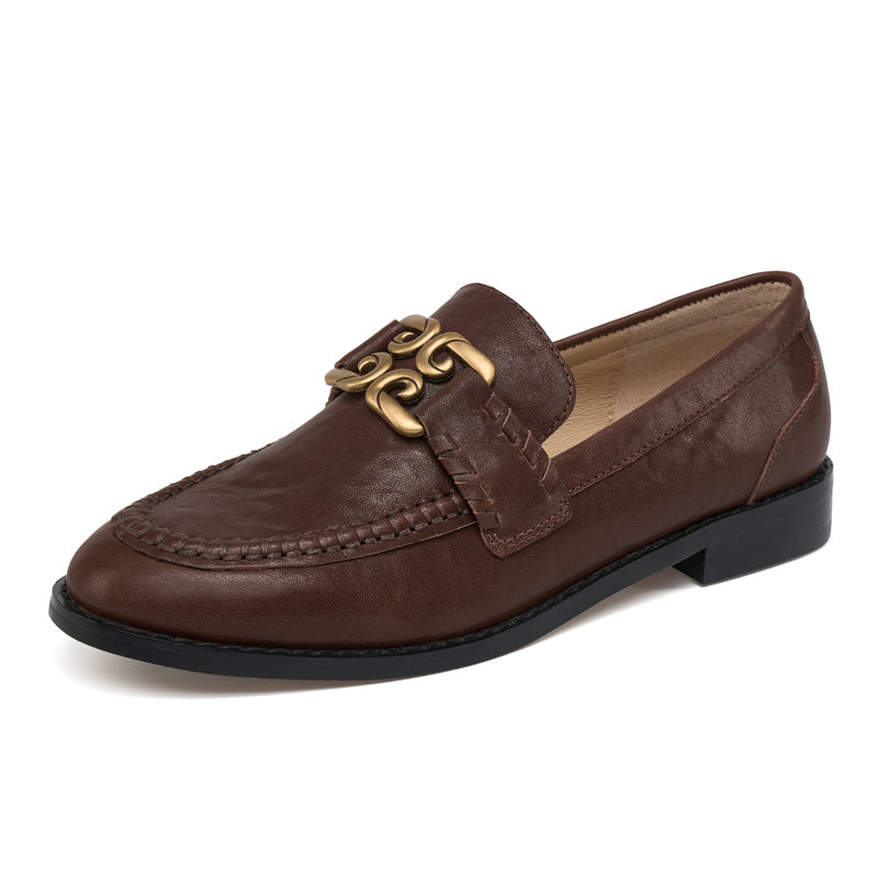 Women's Julia Hull Retro Flat Bottom Metal Mouth Decoration Loafers