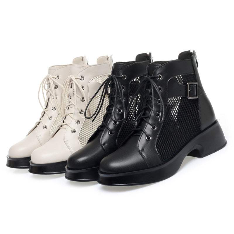 Women's Single Mid Chunky British Lace Screen Boots