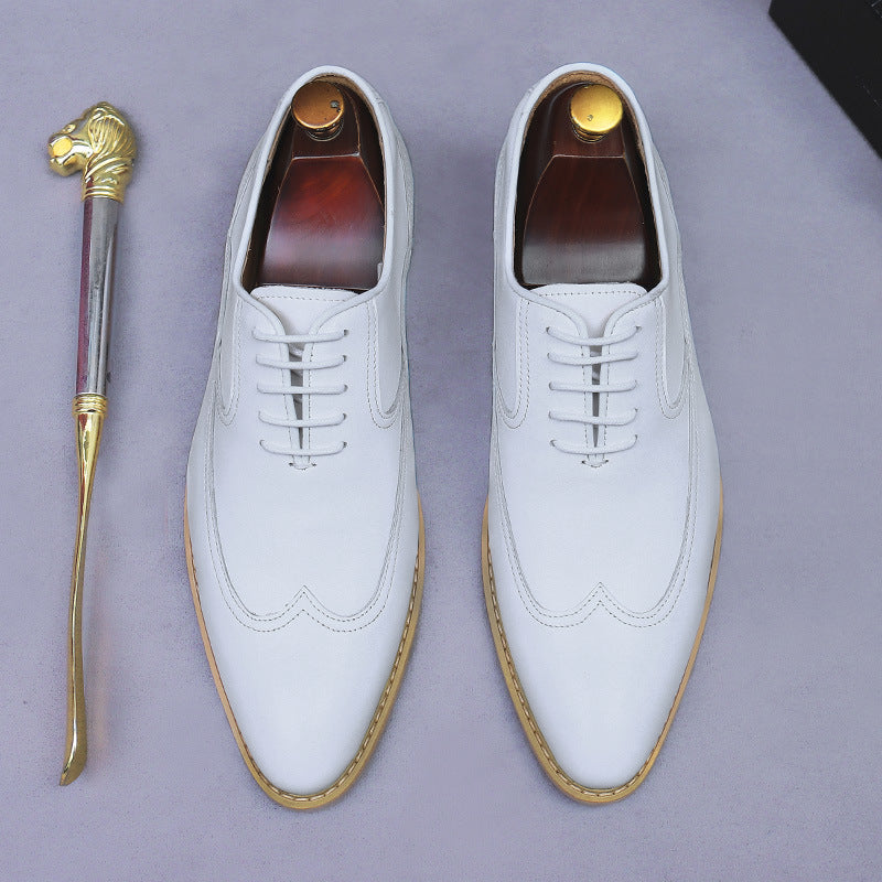 Men's Business Formal Wear Cowhide British Lace Up Trendy Wedding Leather Shoes