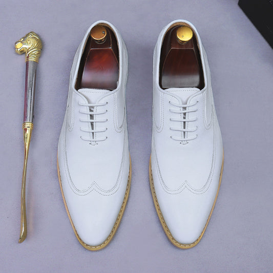 Men's Business Formal Wear Cowhide British Lace Up Trendy Wedding Leather Shoes