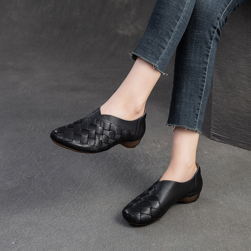 Women's Hand-woven One Pedal First Layer Cowhide Loafers