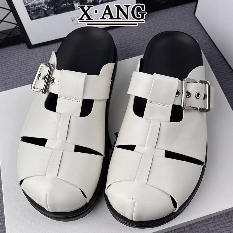 Women's Genuine Thick Bottom Toe Cap Half Slippers