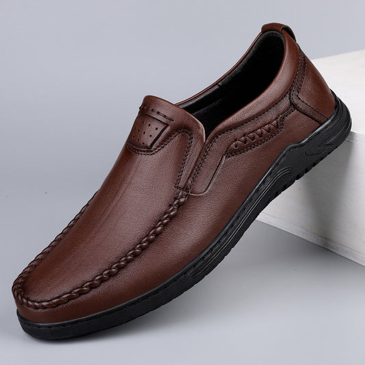 Men's First Layer Cowhide Soft Breathable Slip-on Leather Shoes