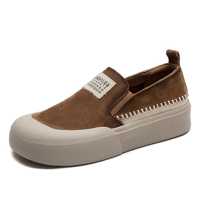 Women's Slip-on Lazy Flat First Layer Cowhide Casual Shoes
