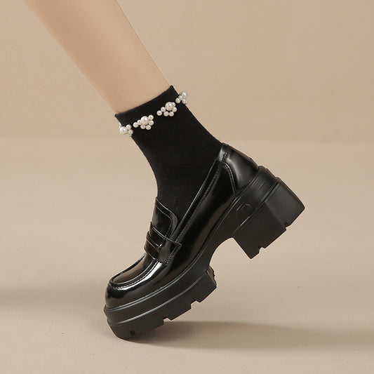 Women's British Style Black Muffin Platform Korean Loafers
