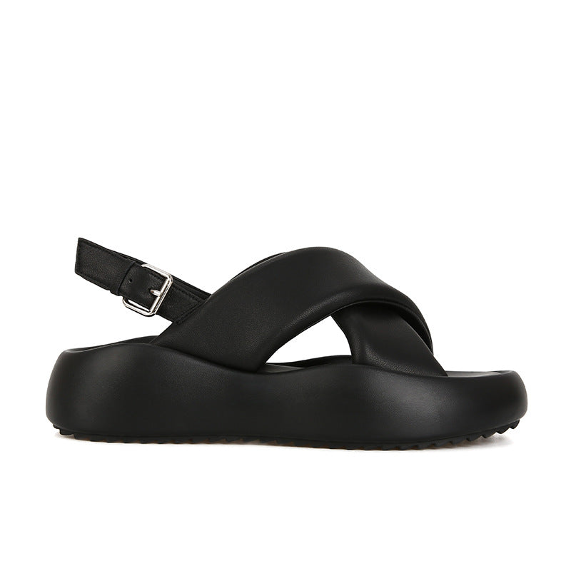 Women's Sheepskin Version Thick Bottom Cross Buckle Strap Sandals
