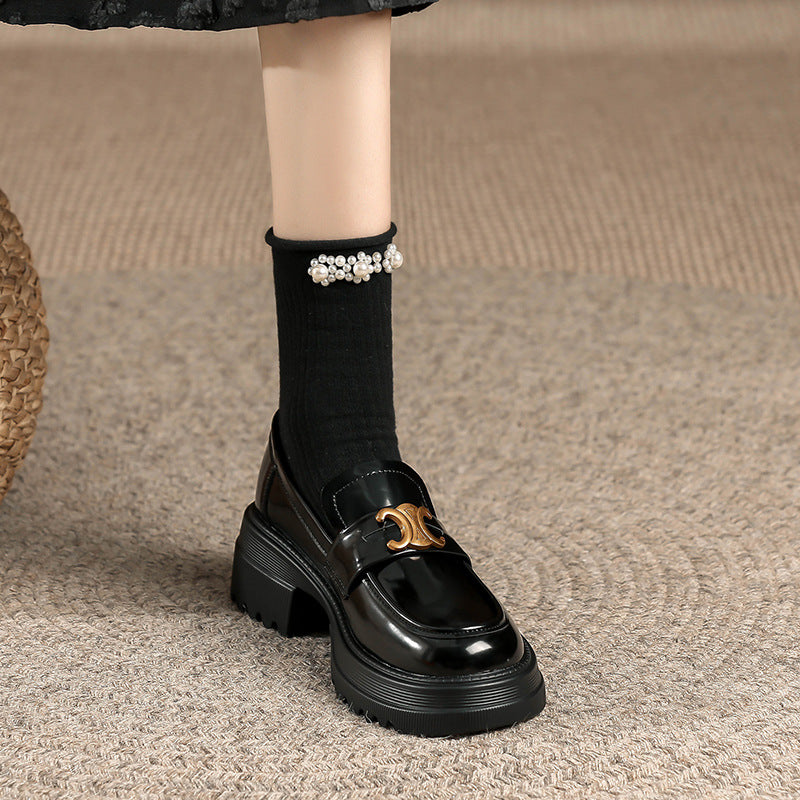 Women's Skirt Arc Gold Buckle Slip-on Lazy Loafers