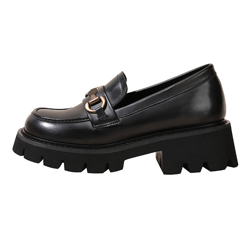 Height Increasing Insole Platform Female Retro Leather Shoes