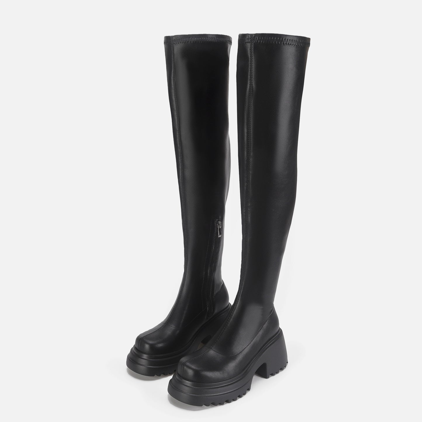 Women's Knee Black Platform Martin Small Stretch Boots