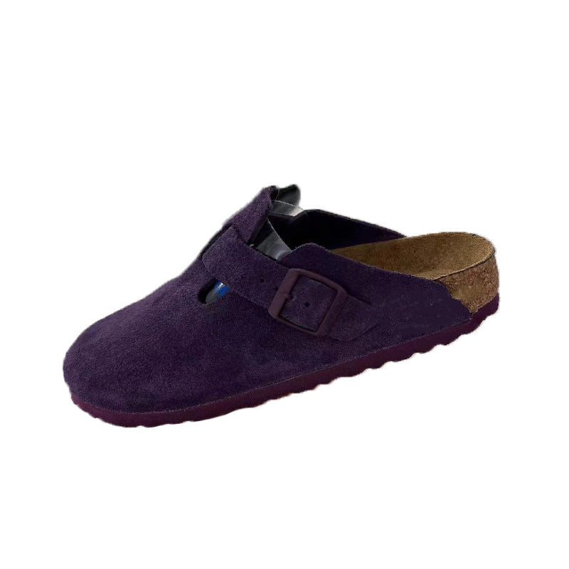 Women's Half Flat Bottom Comfort Slip-on Lazy Genuine Sandals
