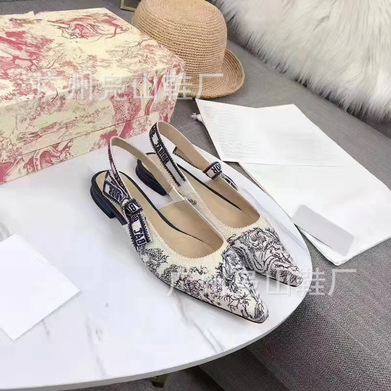 Women's Embroidered Strap Stiletto Pointed Toe Slingback Heels