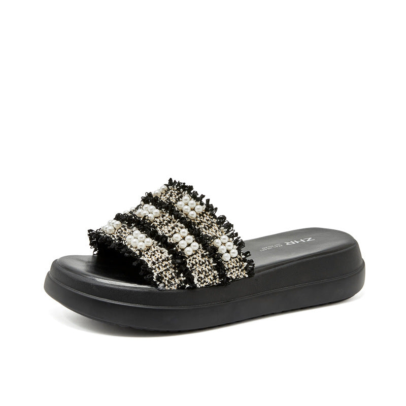Women's Flat Summer Fairy Style Pearl Platform Sandals