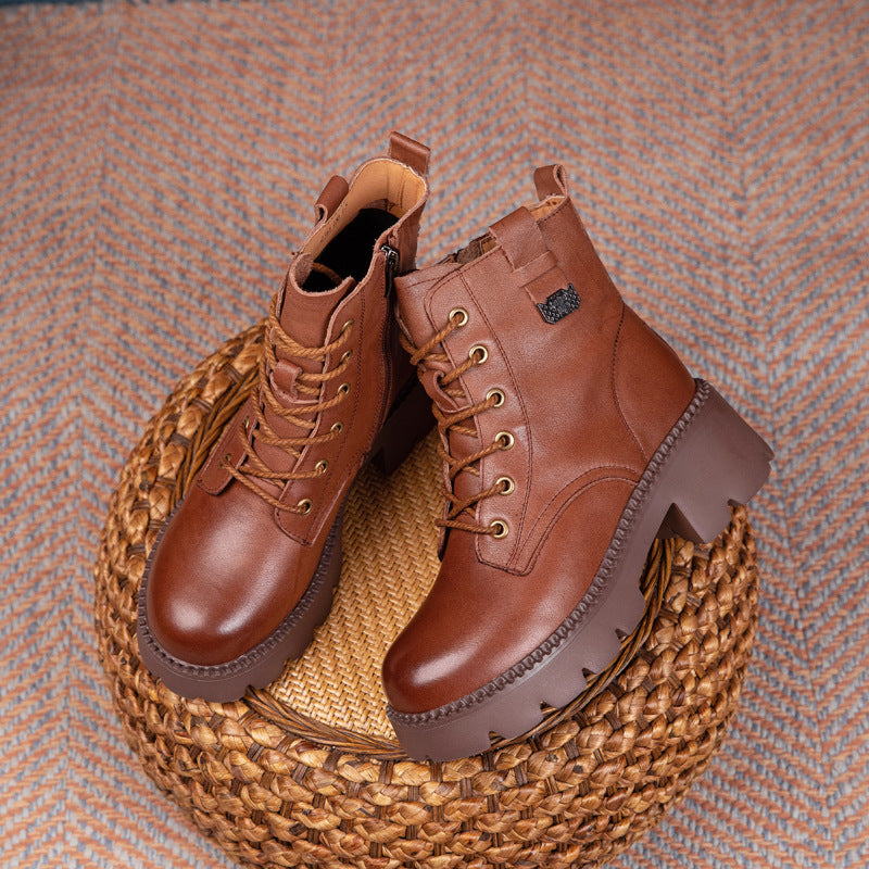 Women's First Layer Cowhide Martin Retro Rubber Boots