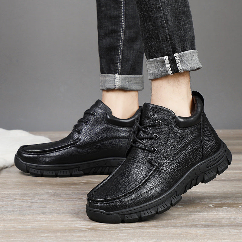 Men's Layer Cowhide Winter Fur Integrated Warm Cotton Men's Shoes
