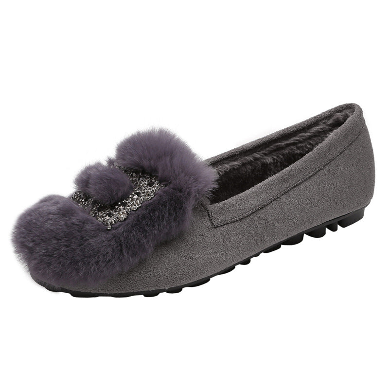 Women's Korean Real Rabbit Fur Fleece-lined Social Casual Shoes