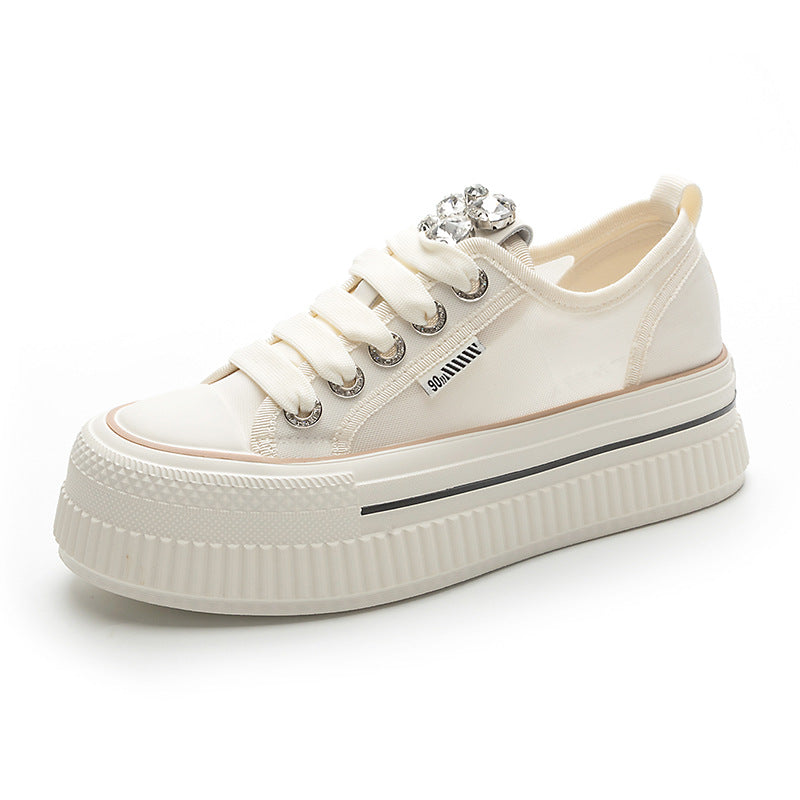 Women's White Platform Summer Versatile Mesh Leisure Rhinestone Women's Sports Shoes