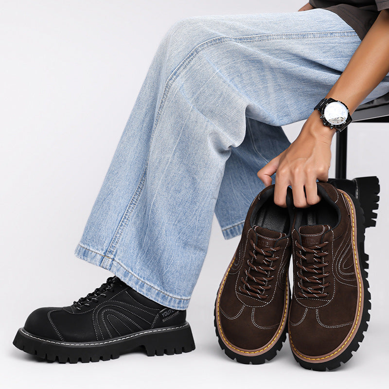 Men's Brown Big Head Derby Fashion Thick Bottom Boots