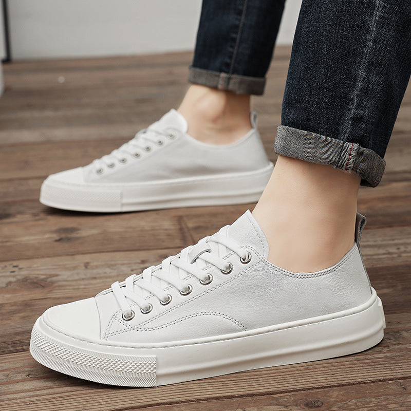 Men's White First Layer Cowhide Daily British Trend Men's Board Shoes
