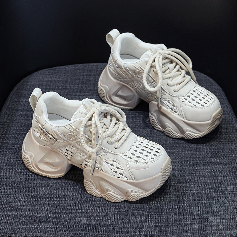 Women's Dad Woven Mesh Summer Thick Bottom Height Increasing Insole Popular Women's Casual Shoes